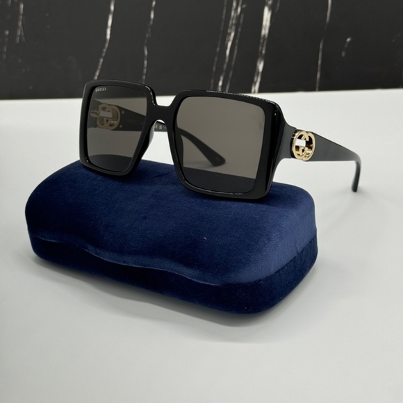 NEW GUCCI GG1692S 001 BLACK GREY SQUARE WOMEN GUCCI SUNGLASSES - Picture 1 of 12